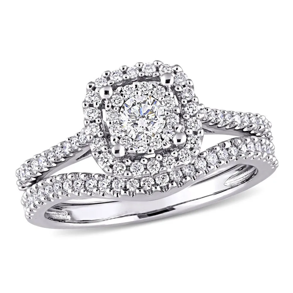 Miadora Signature Collection 10k White Gold 5/8ct TDW Diamond Halo Bridal Ring Set (G-H, I1-I2) sold by Zulily