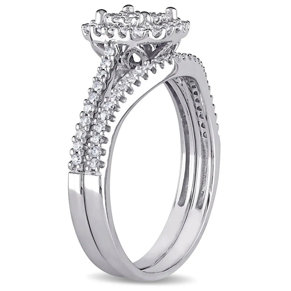 Miadora Signature Collection 10k White Gold 5/8ct TDW Diamond Halo Bridal Ring Set (G-H, I1-I2) sold by Zulily product image thumbnail 4