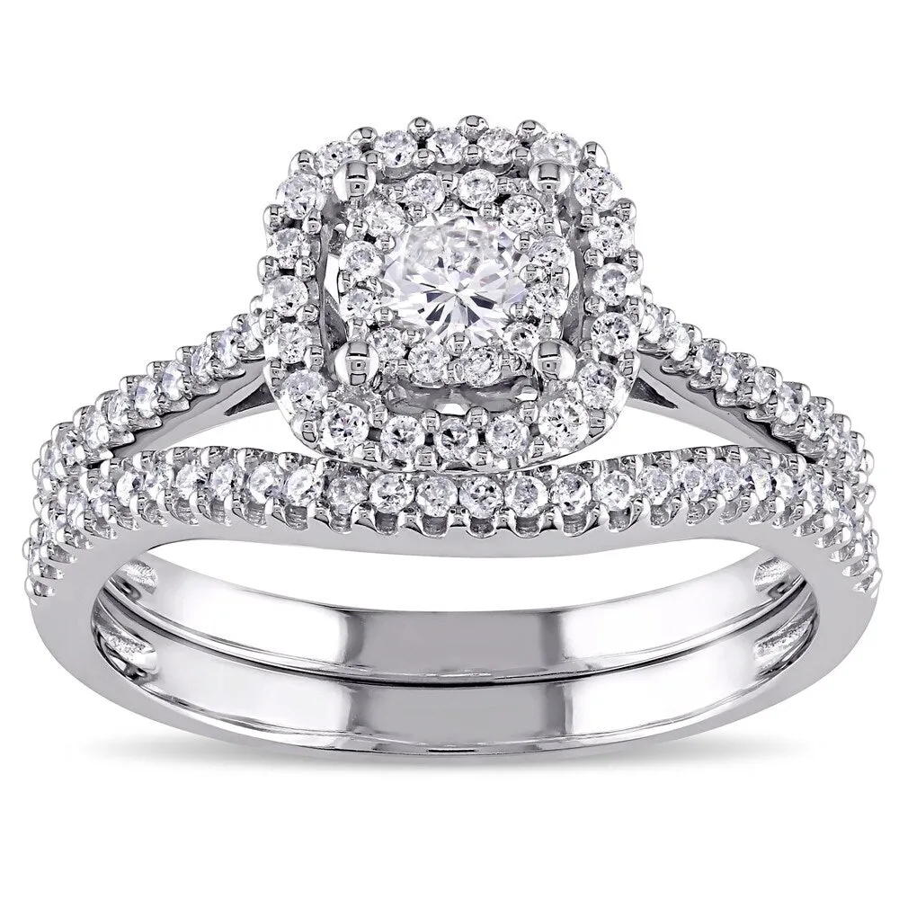Miadora Signature Collection 10k White Gold 5/8ct TDW Diamond Halo Bridal Ring Set (G-H, I1-I2) sold by Zulily product image thumbnail 3