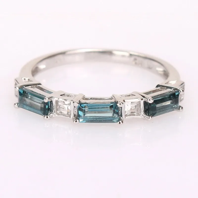 Baguette London-Blue Topaz & White Topaz Stackable Eternity Wedding Band Ring in 10k White Gold by Miadora sold by Zulily