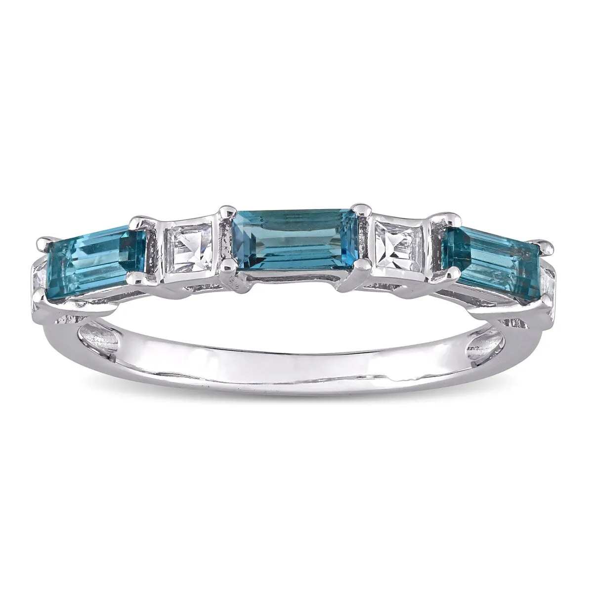 Baguette London-Blue Topaz & White Topaz Stackable Eternity Wedding Band Ring in 10k White Gold by Miadora sold by Zulily product image thumbnail 2