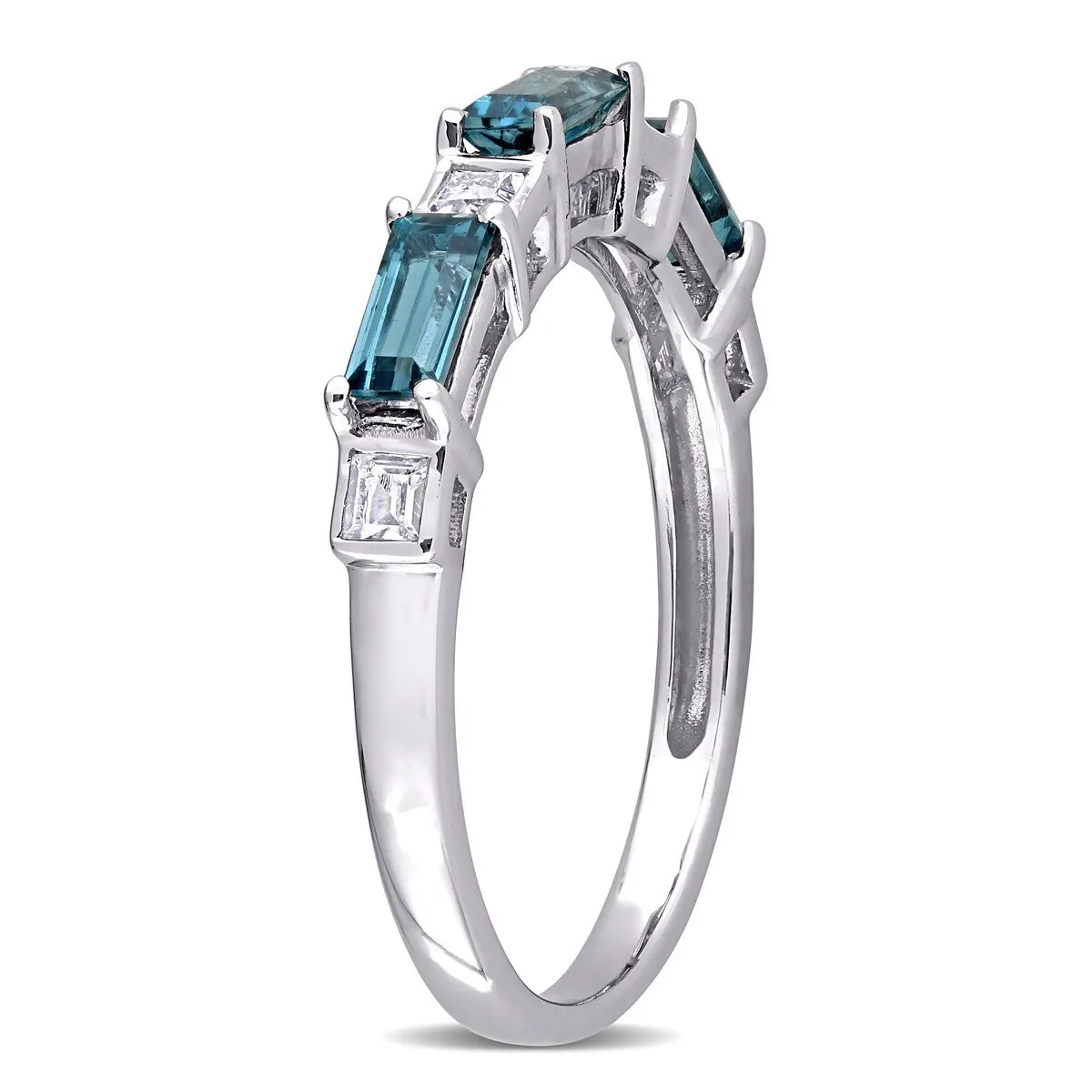 Baguette London-Blue Topaz & White Topaz Stackable Eternity Wedding Band Ring in 10k White Gold by Miadora sold by Zulily product image thumbnail 5
