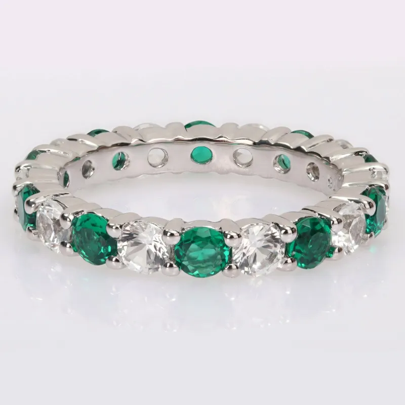 Miadora Created Emerald and Created White Sapphire Stackable Full-Eternity Band Ring in Sterling Silver sold by Zulily