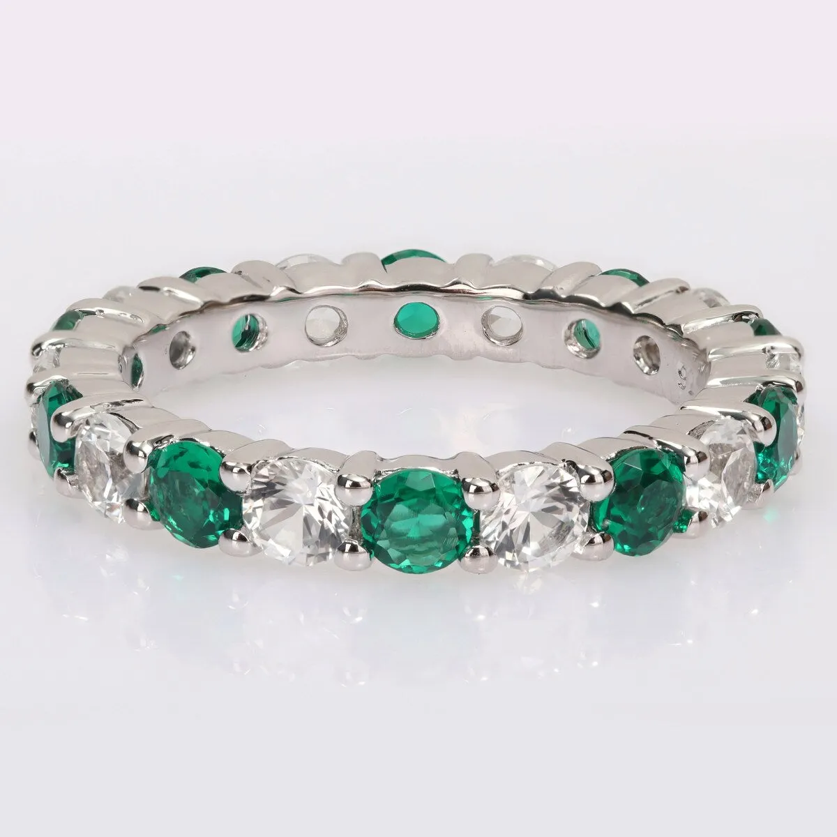 Miadora Created Emerald and Created White Sapphire Stackable Full-Eternity Band Ring in Sterling Silver sold by Zulily