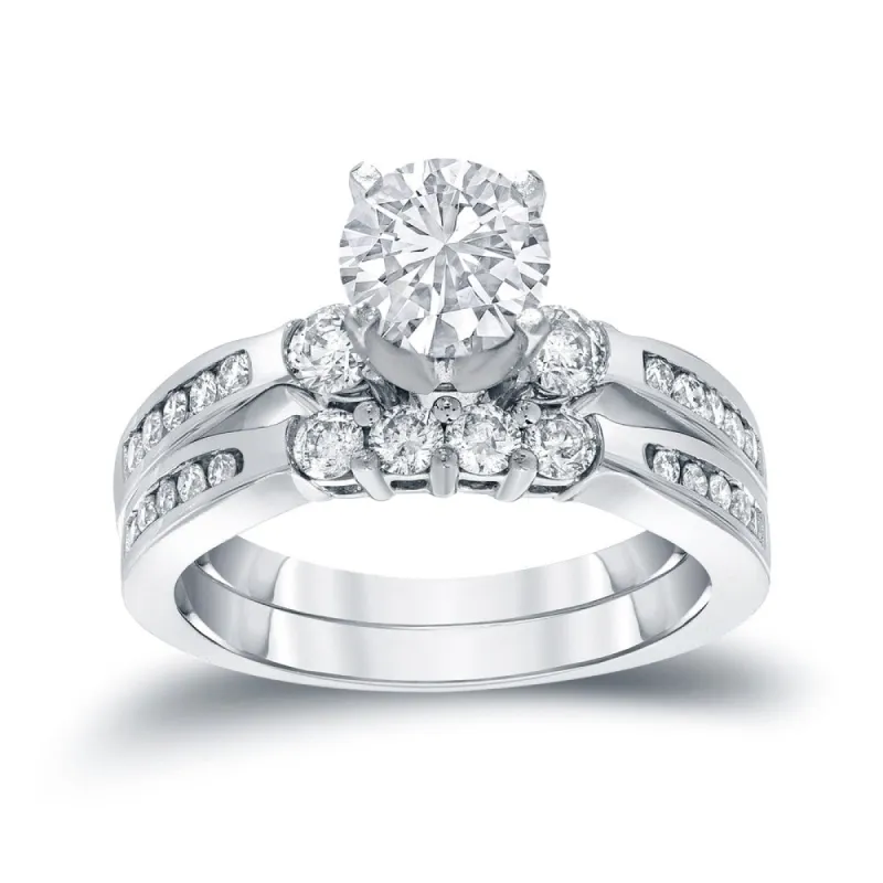 Auriya 1 carat TDW Round 3-Stone Diamond Engagement Ring Set 14k Gold Certified sold by Zulily