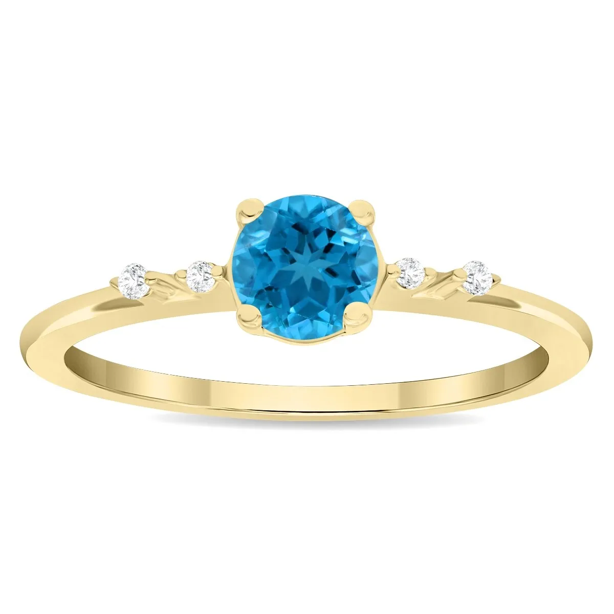 Women's Round Shaped Blue Topaz and Diamond Sparkle Ring in 10K Yellow Gold sold by Zulily