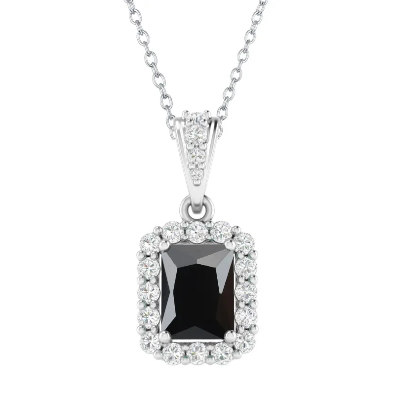 Sterling Silver with Black Spinel & White Topaz Halo Pendant -18"Chain sold by Zulily