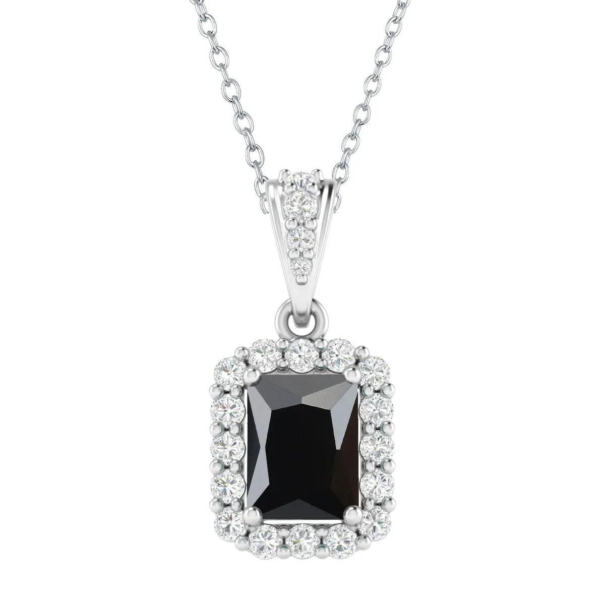 Sterling Silver with Black Spinel & White Topaz Halo Pendant -18"Chain sold by Zulily