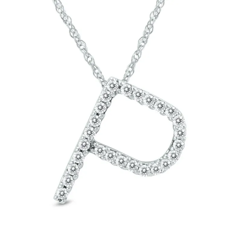 1/6 Carat TW P Initial Diamond Pendant Necklace in 10K White Gold with Adjustable Chain sold by Zulily