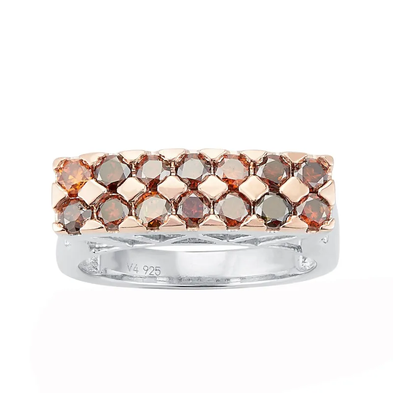 Two Tone Sterling Silver with Genuine Red Diamond Band Ring sold by Zulily