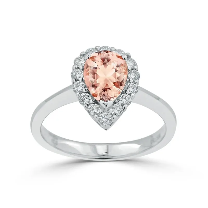 Auriya 9/10ct Pear Shape Morganite Halo Diamond Engagement Ring 1/3ctw 18K Gold sold by Zulily