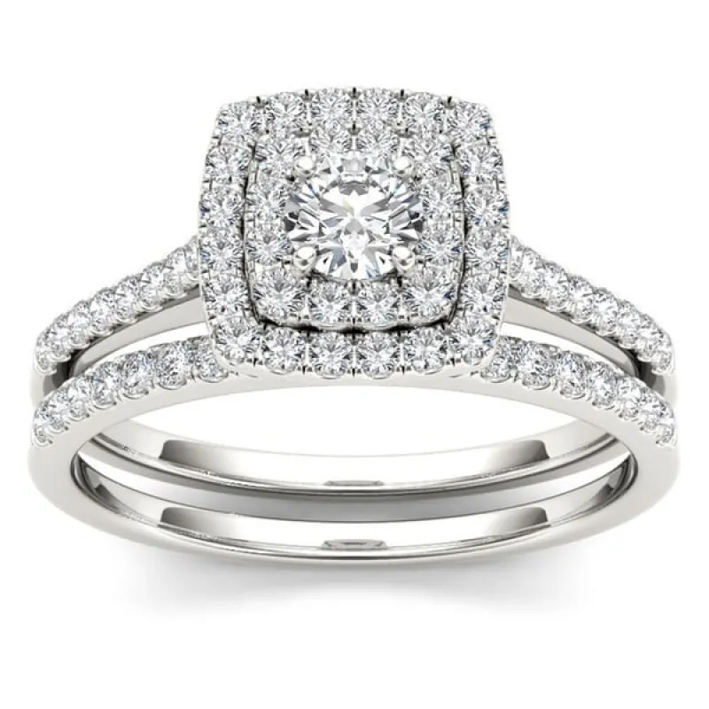 De Couer IGI Certified 10k Gold 3/4ct TDW Diamond Double Halo Bridal Ring Set sold by Zulily