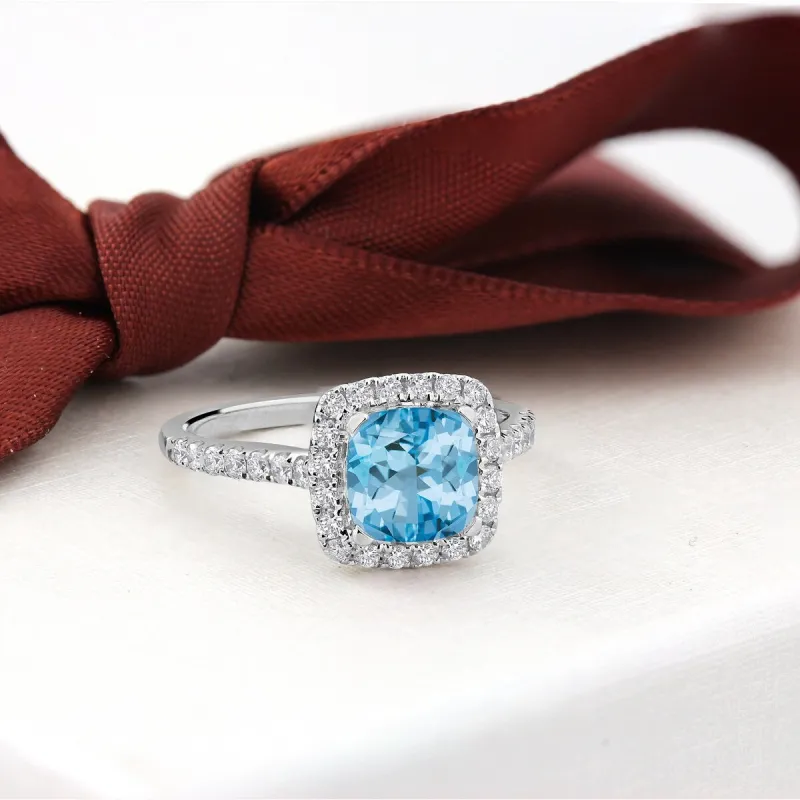Auriya 1 1/4ct Cushion-cut Sky Blue Topaz and Halo Diamond Engagement Ring 1/2cttw 14k Gold sold by Zulily