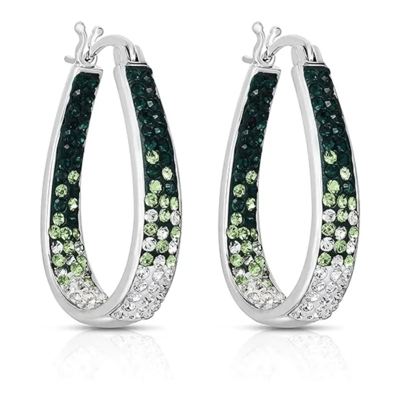 Green and White Inside Out Crystal Hoop Earrings For Women - Green and White sold by Zulily