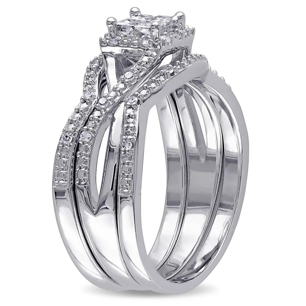 Miadora Sterling Silver 1/3ct TDW Princess and Round-cut Split Shank Diamond Bridal Ring Set sold by Zulily product image thumbnail 2