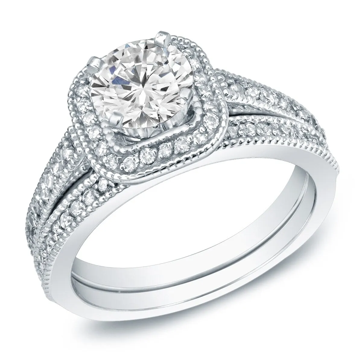 Auriya 14k Gold 1ctw Vintage Halo Diamond Engagement Ring Set sold by Zulily product image thumbnail 2