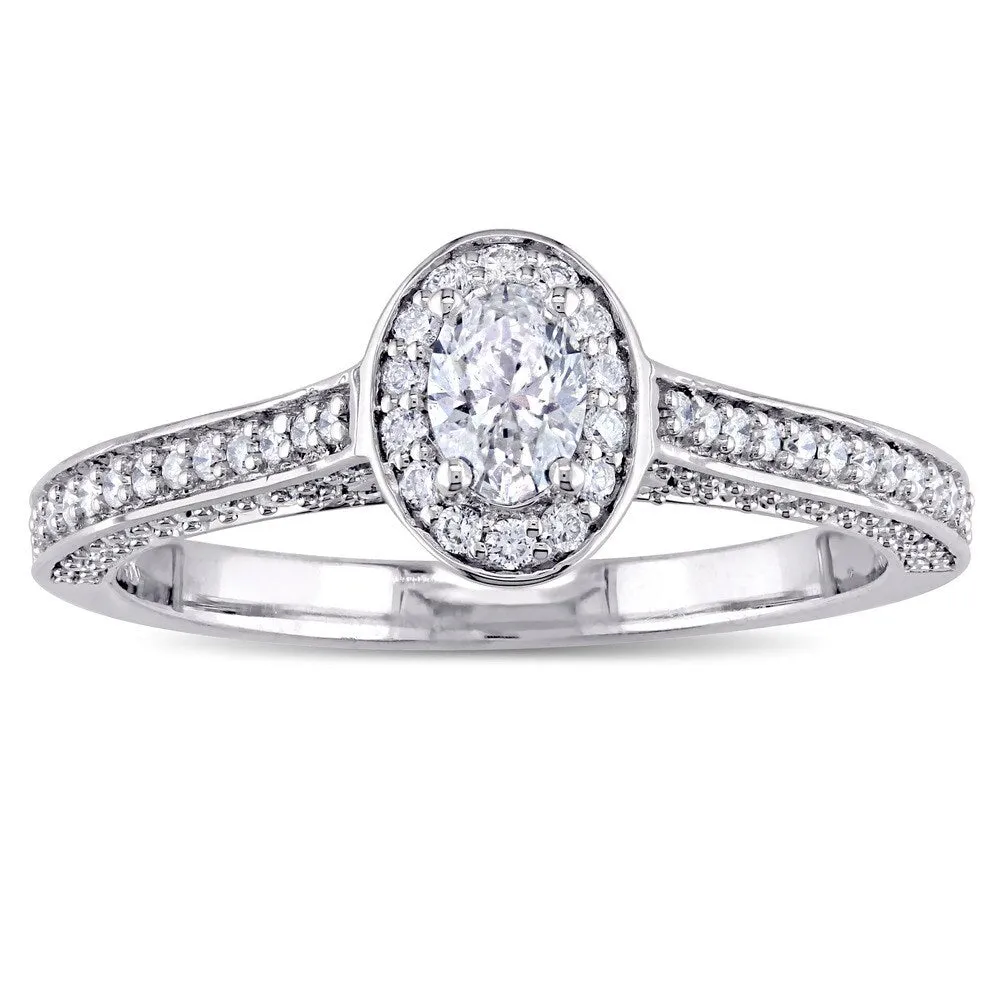 Miadora Signature Collection 14k White Gold 3/4ct TDW Oval and Round-Cut Diamond Halo Engagement Rin sold by Zulily