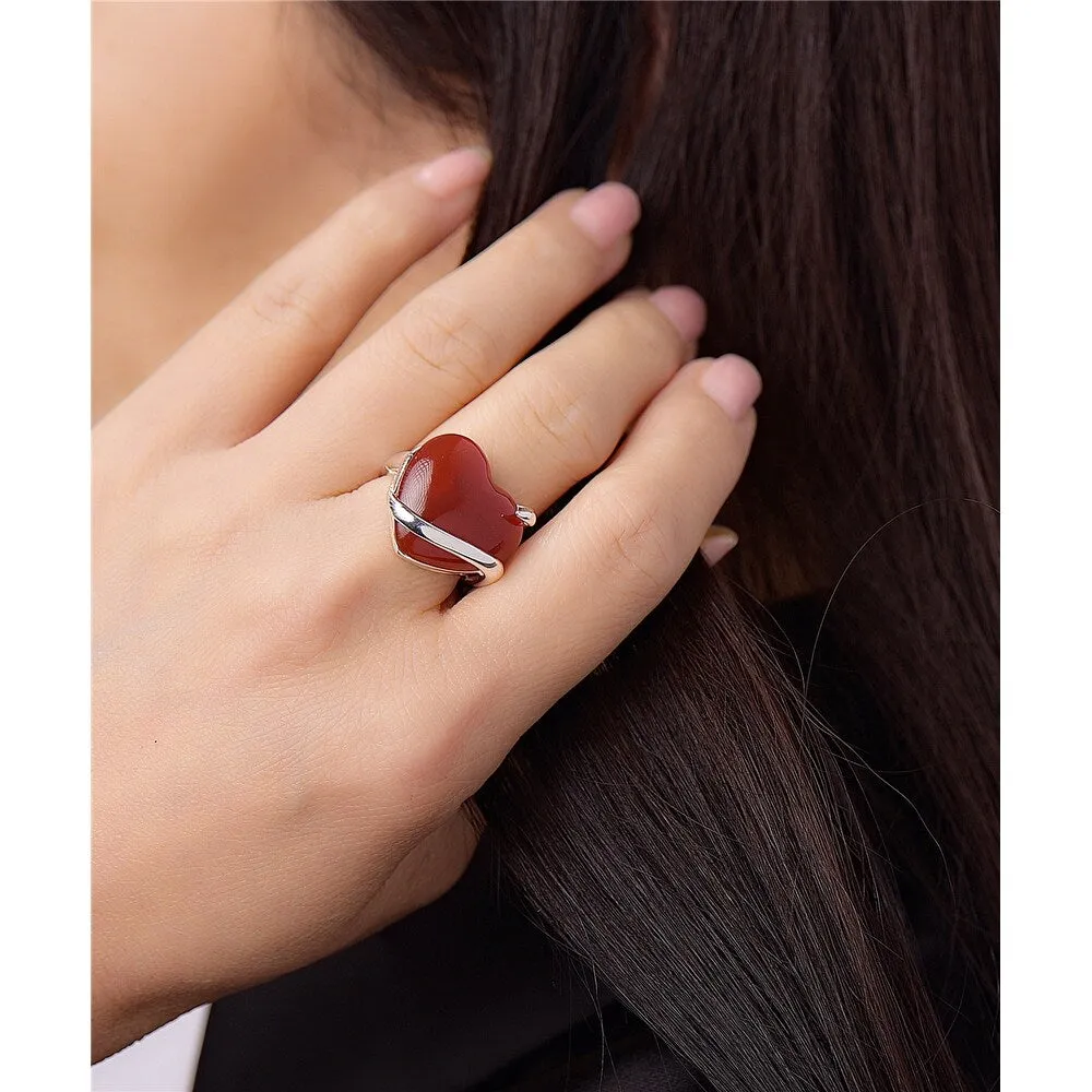 Vera & Co. Sterling Silver Heart Shaped Red Carnelian Ring sold by Zulily