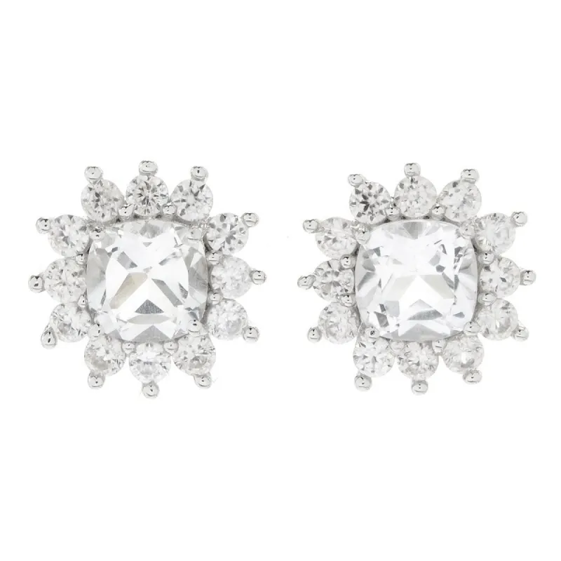 Sterling Silver with Cushion Cut Natural White Topaz and White Zircon Halo Stud Earring sold by Zulily