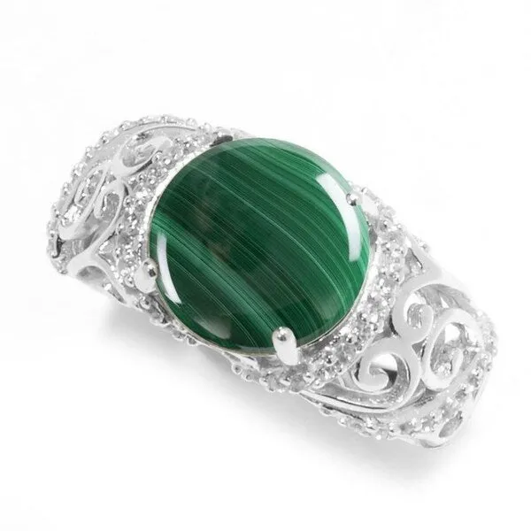 Sterling Silver Malachite & White Zircon Scrollwork Ring sold by Zulily
