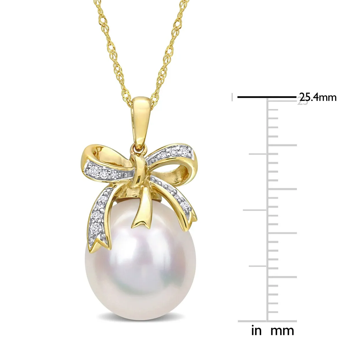 Miadora 12-12.5mm South Sea Cultured Pearl and 1/10 ct TW Diamond Bow 10k Yellow Gold sold by Zulily product image thumbnail 2