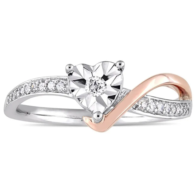 Miadora 10k 2-Tone White and Rose Gold 1/10ct TDW Diamond Heart-Shaped Crossover Engagement Ring sold by Zulily