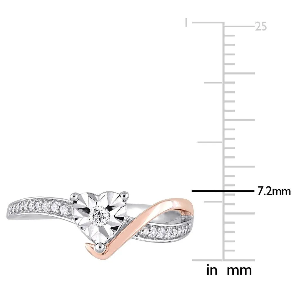 Miadora 10k 2-Tone White and Rose Gold 1/10ct TDW Diamond Heart-Shaped Crossover Engagement Ring sold by Zulily product image thumbnail 4