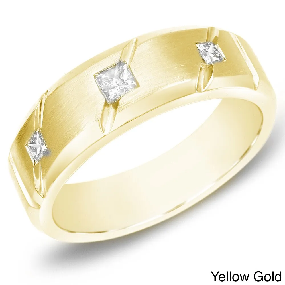 Auriya Men's 14k Gold 3/8ct TDW Satin 3-Stone Diamond Wedding Band sold by Zulily product image thumbnail 2