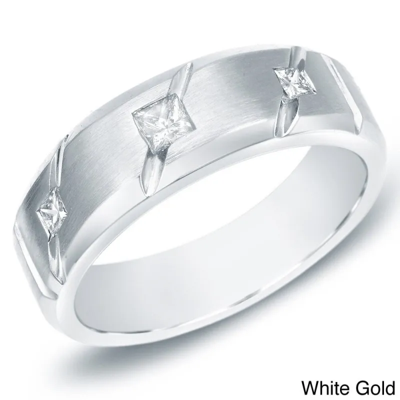 Auriya Men's 14k Gold 3/8ct TDW Satin 3-Stone Diamond Wedding Band sold by Zulily