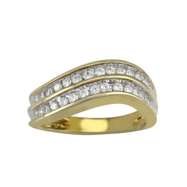 14KT Gold Over Sterling Silver With Natural White Dimaond Wave Band Ring sold by Zulily