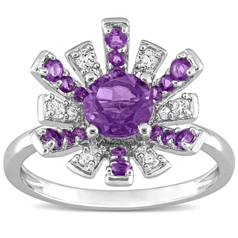 Miadora African Amethyst and White Topaz Floral Cluster Ring in Sterling Silver sold by Zulily