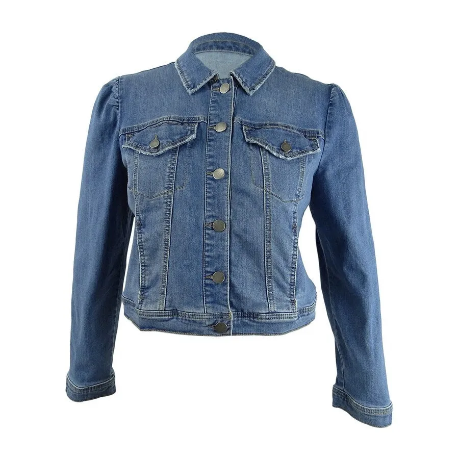 Maison Jules Women's Puff Sleeve Denim Jacket Blue Size X-Large sold by Zulily