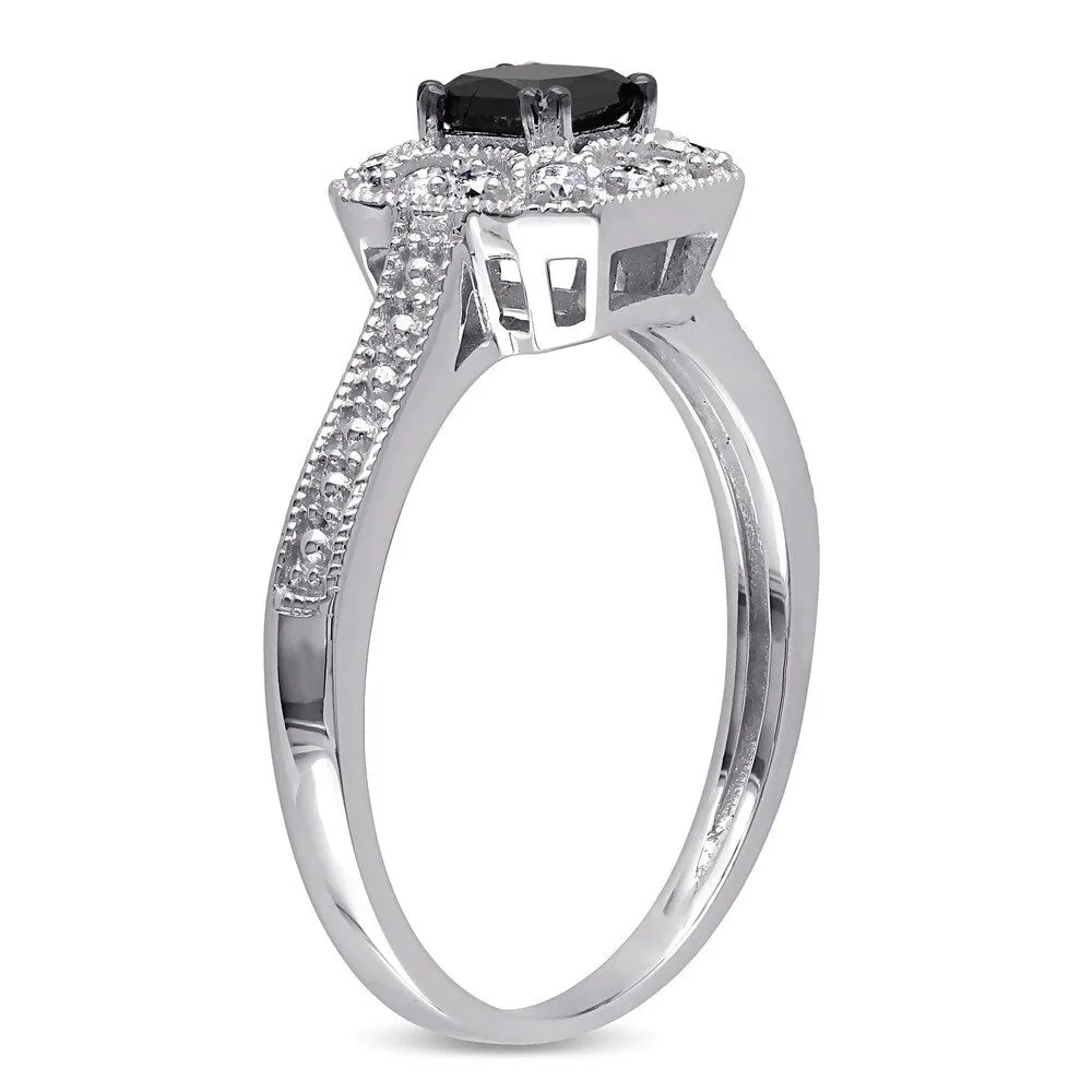Miadora 10k White Gold 3/5ct TDW Black and White Princess-Cut Diamond Square Halo Engagement Ring sold by Zulily product image thumbnail 3