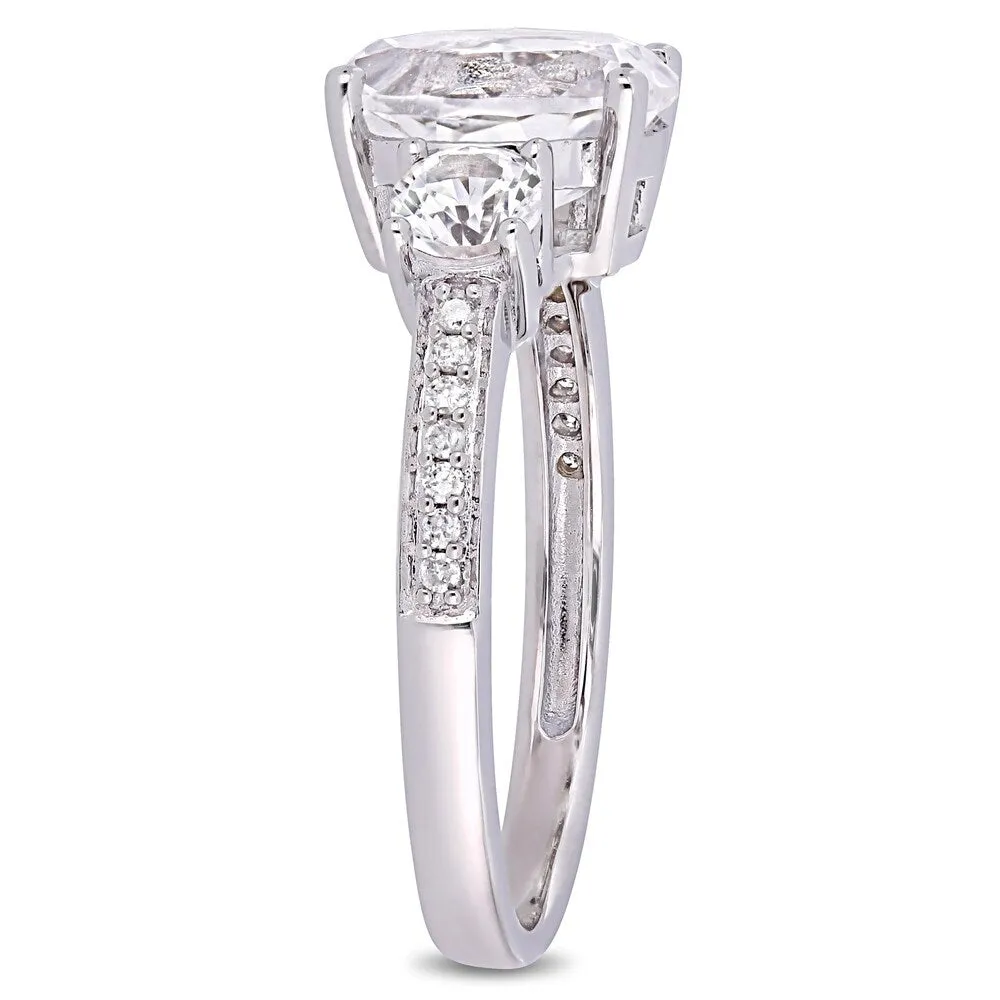 Miadora 10k White Gold Created White Sapphire & Diamond 3-Stone Engagement Ring sold by Zulily product image thumbnail 5