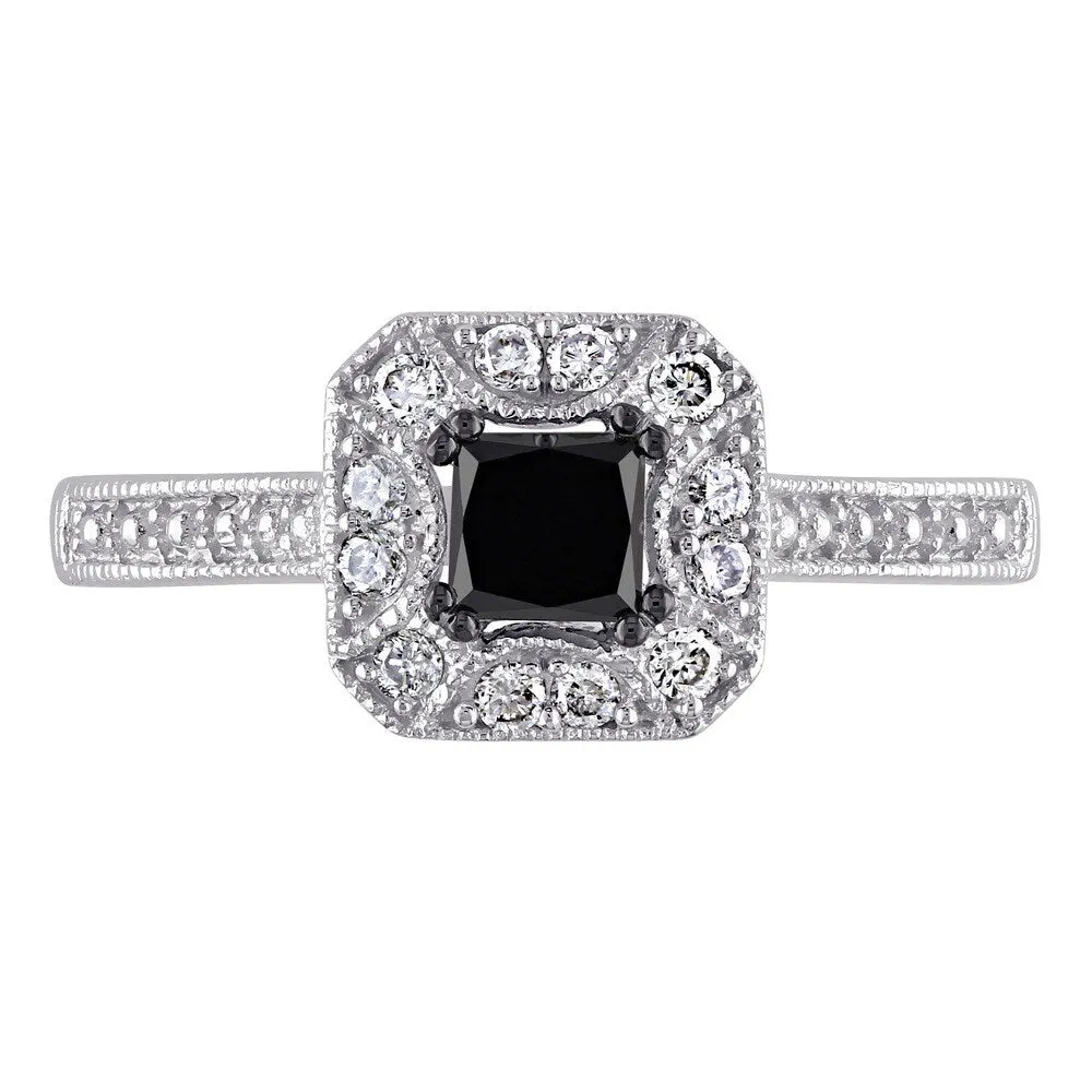 Miadora 10k White Gold 3/5ct TDW Black and White Princess-Cut Diamond Square Halo Engagement Ring sold by Zulily product image thumbnail 2