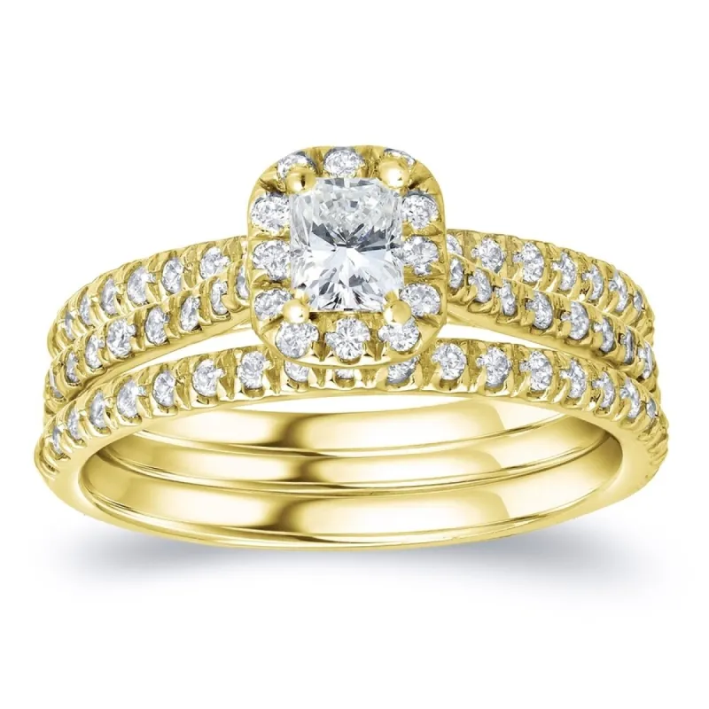 Auriya 14k Gold 1 1/4ctw Radiant-cut Halo Diamond Engagement Ring 3-Piece Bridal Set sold by Zulily