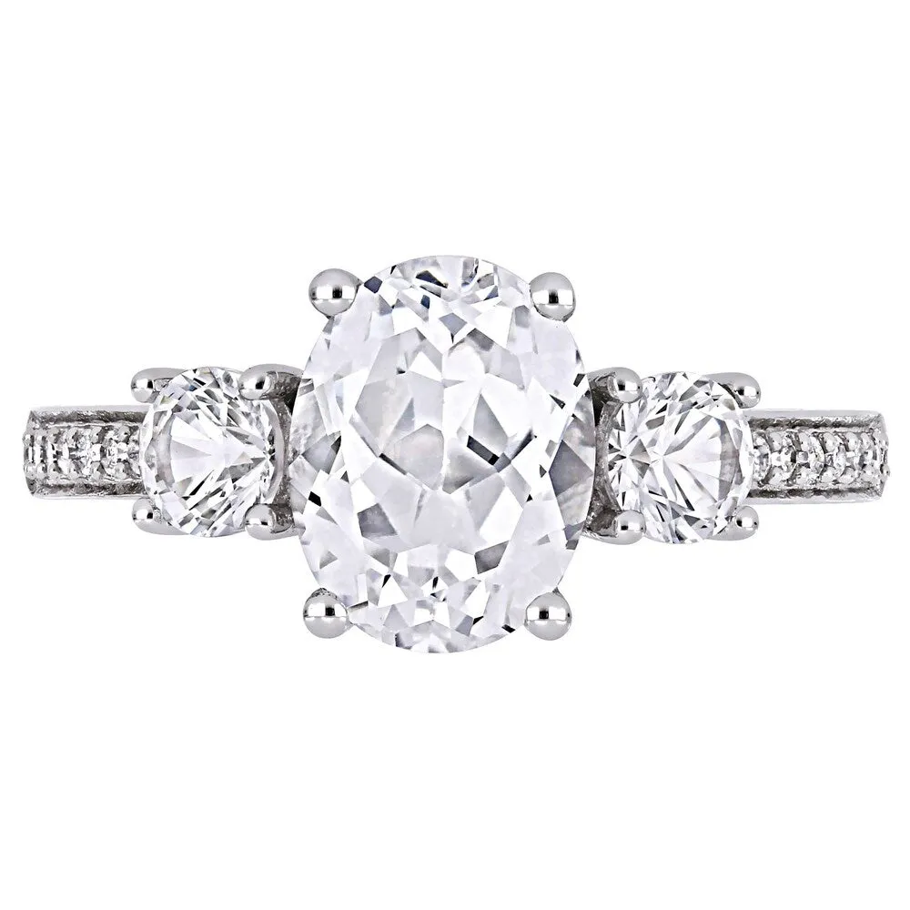 Miadora 10k White Gold Created White Sapphire & Diamond 3-Stone Engagement Ring sold by Zulily product image thumbnail 3