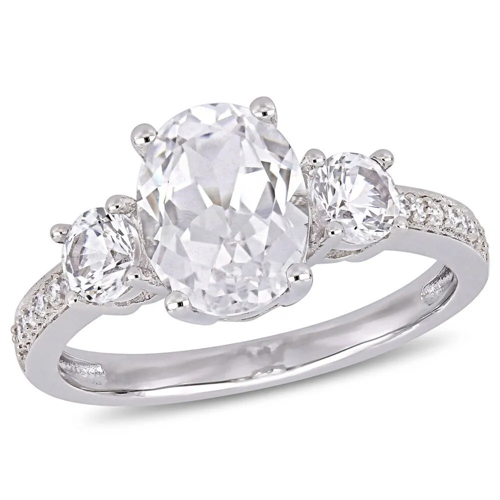 Miadora 10k White Gold Created White Sapphire & Diamond 3-Stone Engagement Ring sold by Zulily