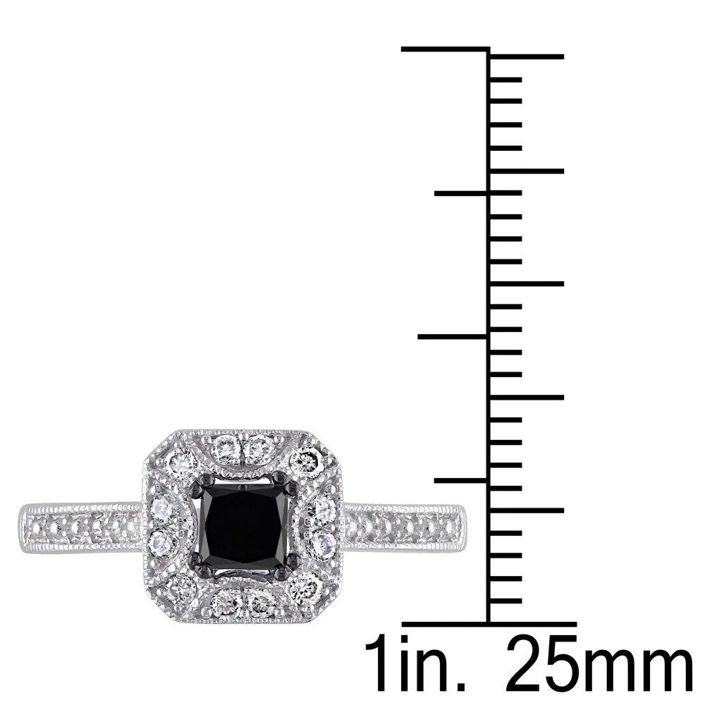 Miadora 10k White Gold 3/5ct TDW Black and White Princess-Cut Diamond Square Halo Engagement Ring sold by Zulily product image thumbnail 5