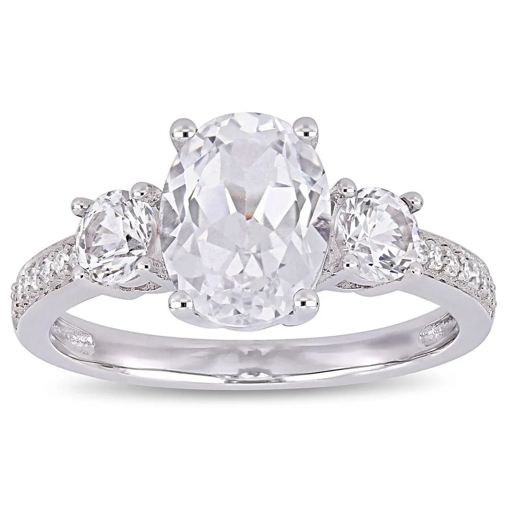 Miadora 10k White Gold Created White Sapphire & Diamond 3-Stone Engagement Ring sold by Zulily product image thumbnail 2