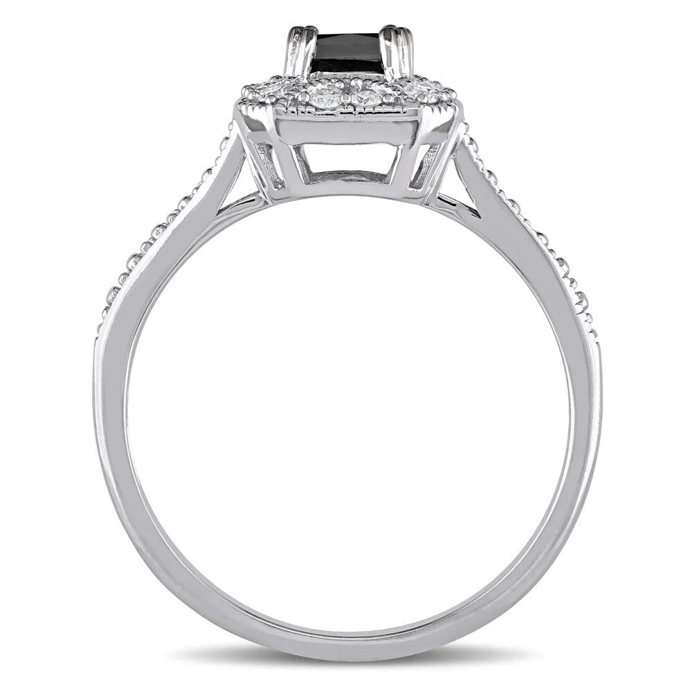 Miadora 10k White Gold 3/5ct TDW Black and White Princess-Cut Diamond Square Halo Engagement Ring sold by Zulily product image thumbnail 4