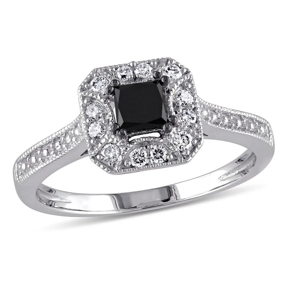 Miadora 10k White Gold 3/5ct TDW Black and White Princess-Cut Diamond Square Halo Engagement Ring sold by Zulily
