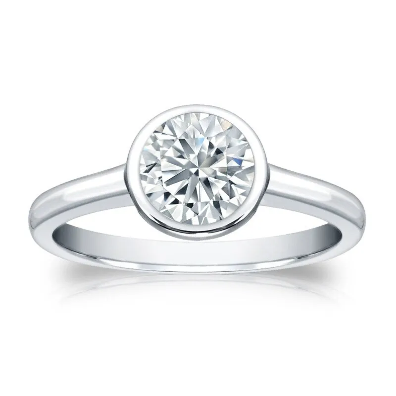 Auriya 18k Gold GIA Certified 1.25ct TDW Solitaire Bezel Set Diamond Engagement Ring sold by Zulily