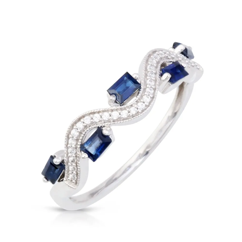 Baguette Shape Sapphire Gemstone 1/20ct TDW Diamond Band in 10k White Gold sold by Zulily product image thumbnail 2