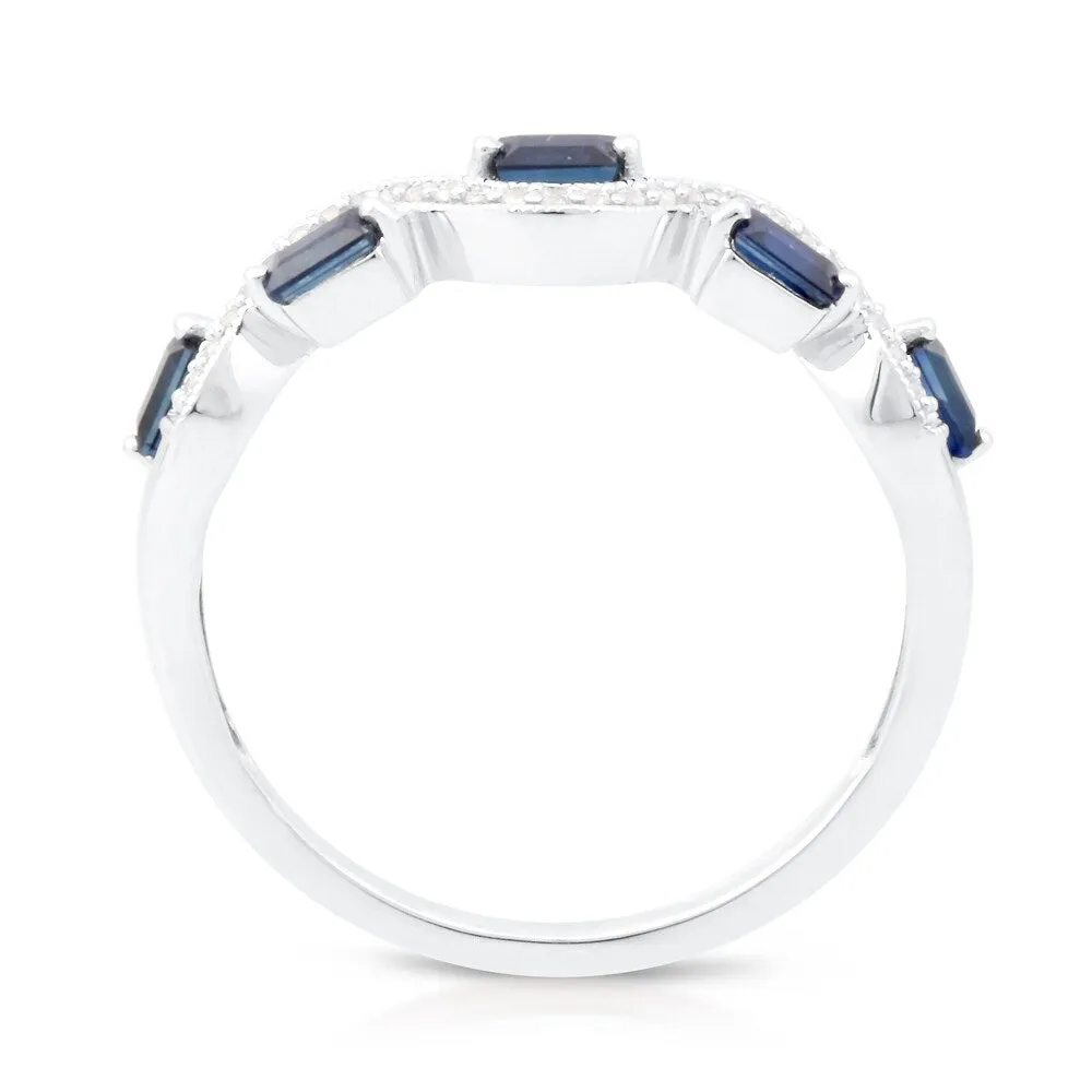 Baguette Shape Sapphire Gemstone 1/20ct TDW Diamond Band in 10k White Gold sold by Zulily product image thumbnail 3