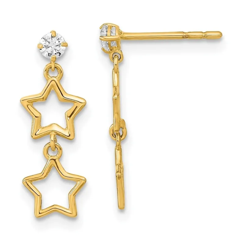 Curata 14k Yellow Gold 17.75x6mm Dangle Star With CZ Cubic Zirconia Post Earrings made by Zulily