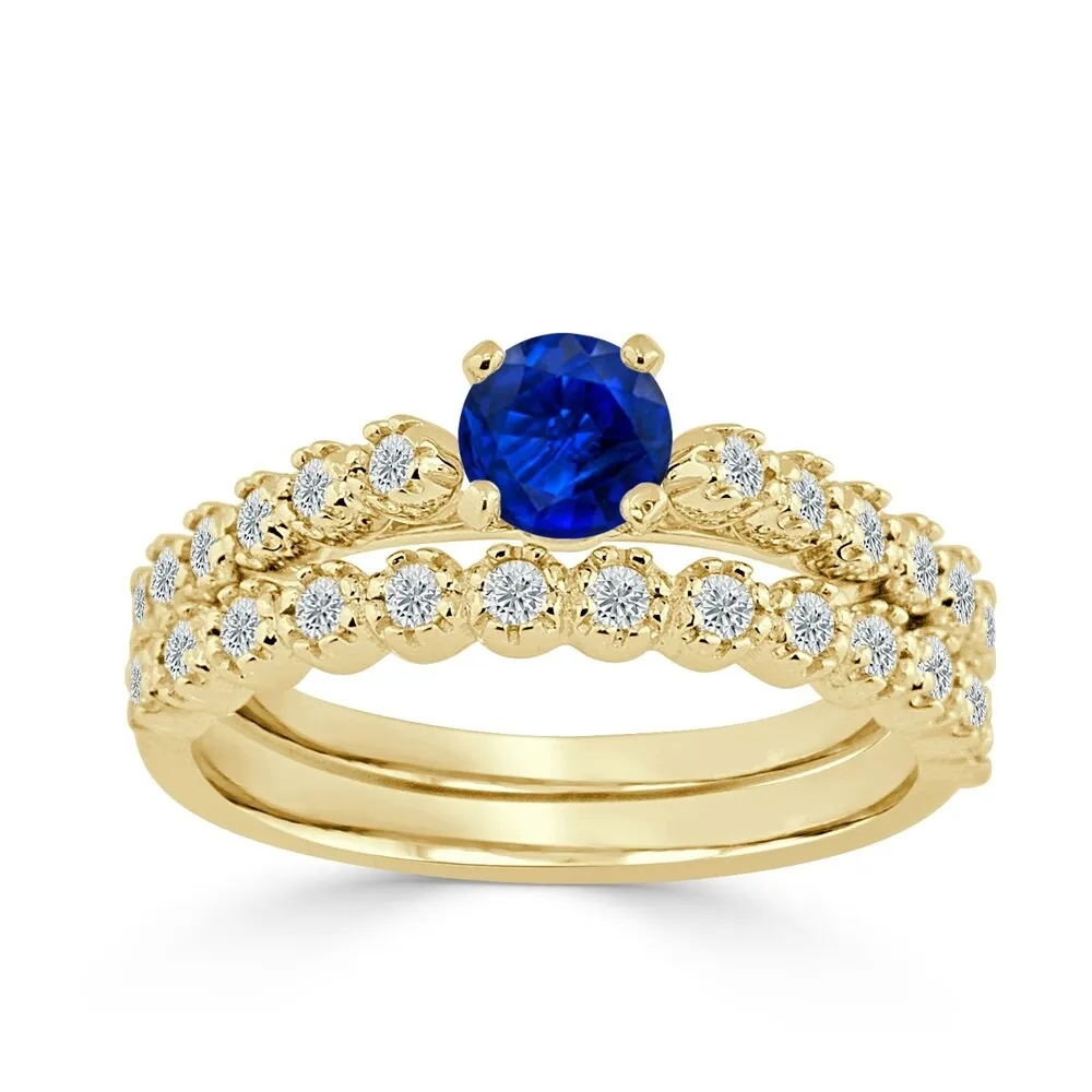 Auriya 3/8ct Blue Sapphire and 1/8 TDW Diamond Engagement Ring Set 14k Gold sold by Zulily product image thumbnail 2