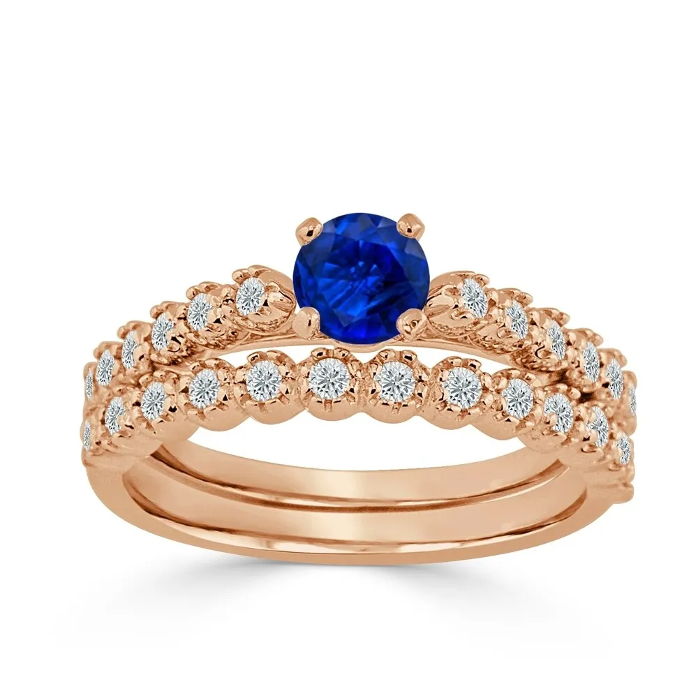 Auriya 3/8ct Blue Sapphire and 1/8 TDW Diamond Engagement Ring Set 14k Gold sold by Zulily product image thumbnail 3