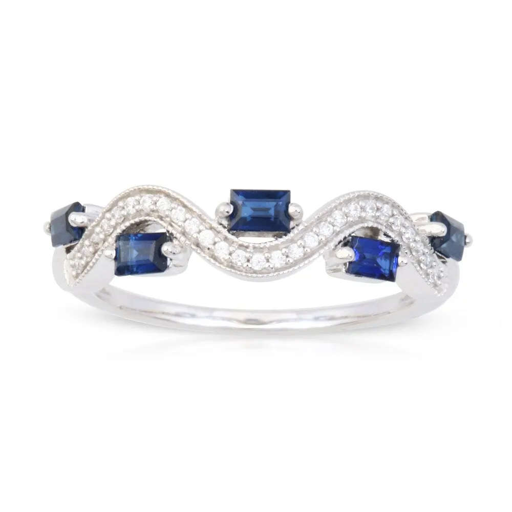 Baguette Shape Sapphire Gemstone 1/20ct TDW Diamond Band in 10k White Gold sold by Zulily