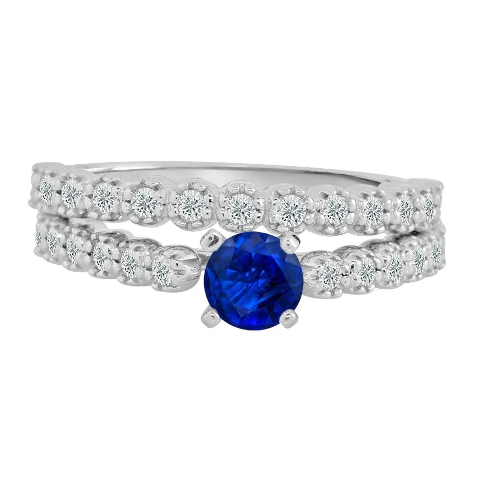 Auriya 3/8ct Blue Sapphire and 1/8 TDW Diamond Engagement Ring Set 14k Gold sold by Zulily product image thumbnail 4